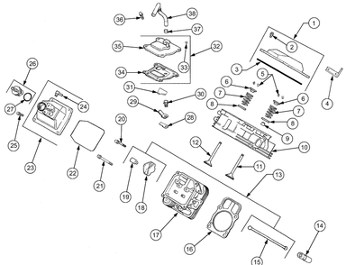 Cylinder Head, Valves And Breather Diagram and Parts List for 2518-44 13A208L100-13B288L100 Cub Cadet Lawn Tractor